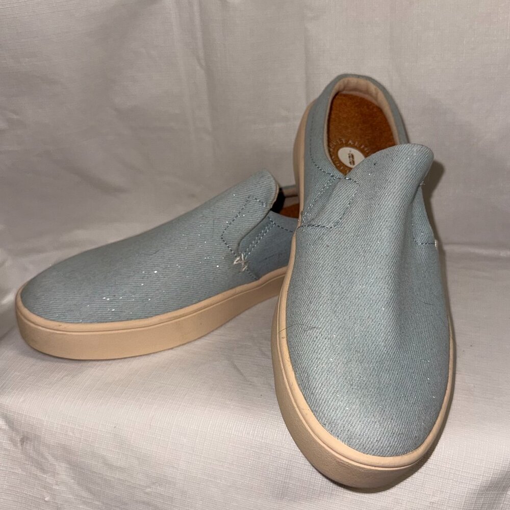 Revitalign Sparrow Denim Shimmer Slide Sneaker Mule Light Wash Size 6.5